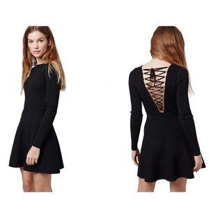 Topshop Ribbed Knit Skater Dress with Lace-Up Back Size L